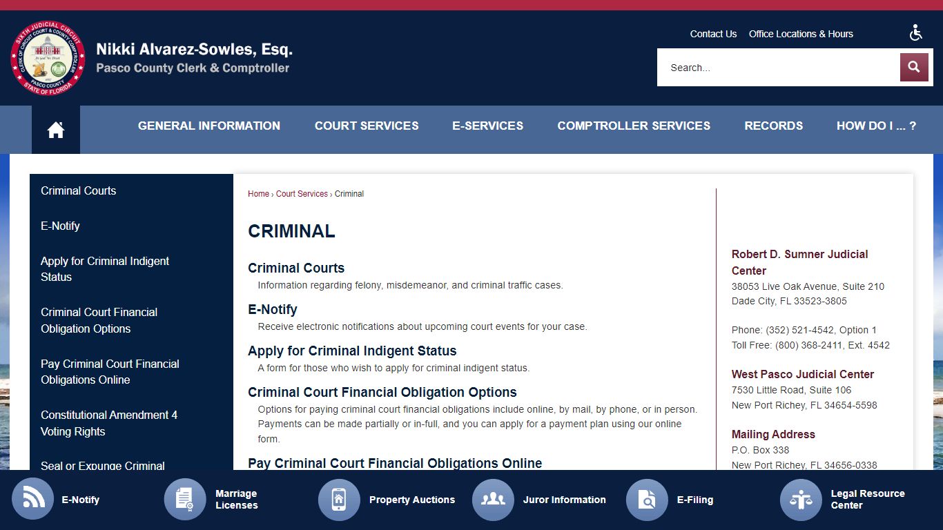 Criminal | Pasco County Clerk, FL - PASCOCLERK.COM